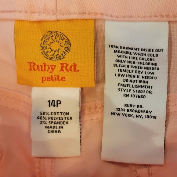 Ruby Rd. Make Me Blush Pink Capri Pants with Shell Button Accents - Picture 10 of 10